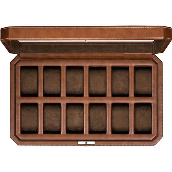 12 Slot Leather Watch Box - Luxury Watch Case Display Organizer Microsuede